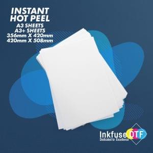 INKFUSE 100 Sheets INSTANT HOT PEEL DTF SHEETS Premium DOUBLE MATTE Side DTF Pet Transfer FILM
